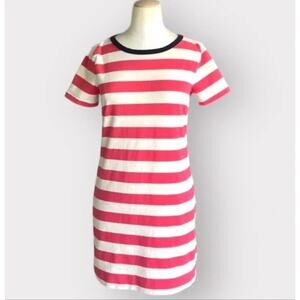 J CREW Rugby Stripe T Shirt Dress Coral Pink White Shift Dress sz S NWT NEW